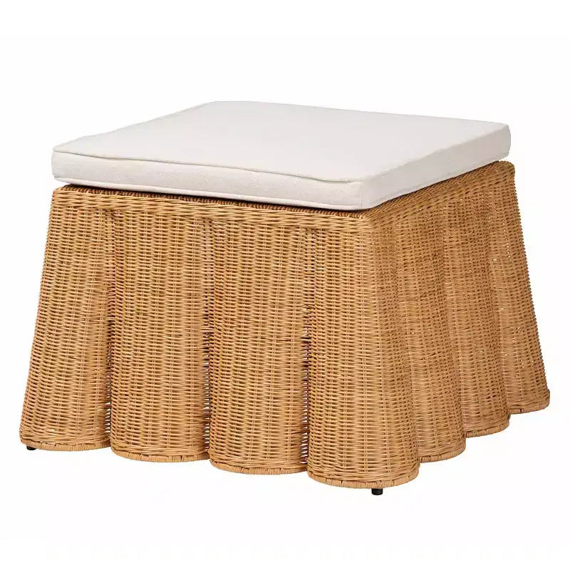 Pouf in rattan conchiglia, Rivestimento quadrato color miele, Nessun assemblaggio richiesto, Poliestere, Compensato
