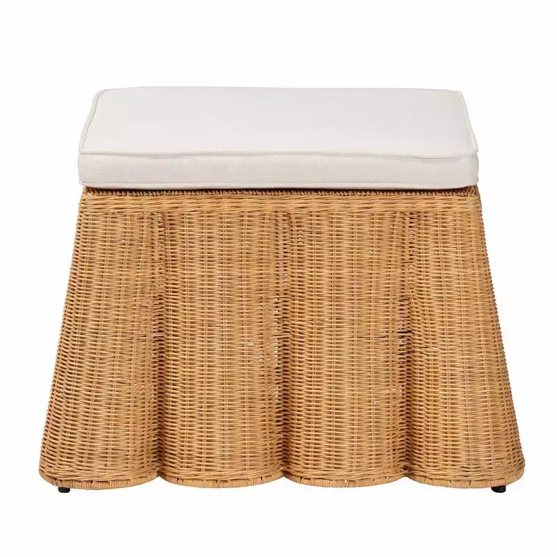 Pouf in rattan conchiglia, Rivestimento quadrato color miele, Nessun assemblaggio richiesto, Poliestere, Compensato