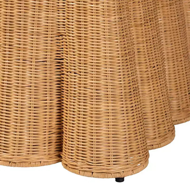 Pouf in rattan conchiglia, Rivestimento quadrato color miele, Nessun assemblaggio richiesto, Poliestere, Compensato