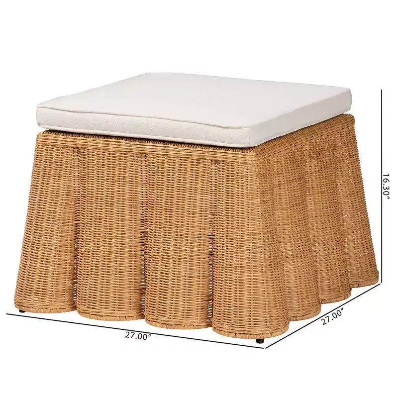 Pouf in rattan conchiglia, Rivestimento quadrato color miele, Nessun assemblaggio richiesto, Poliestere, Compensato