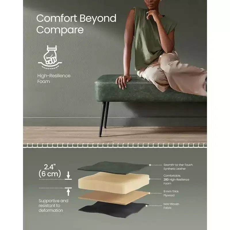 Panca da ingresso/camera da letto con cuciture in pelle sintetica e gambe in acciaio, panca pouf