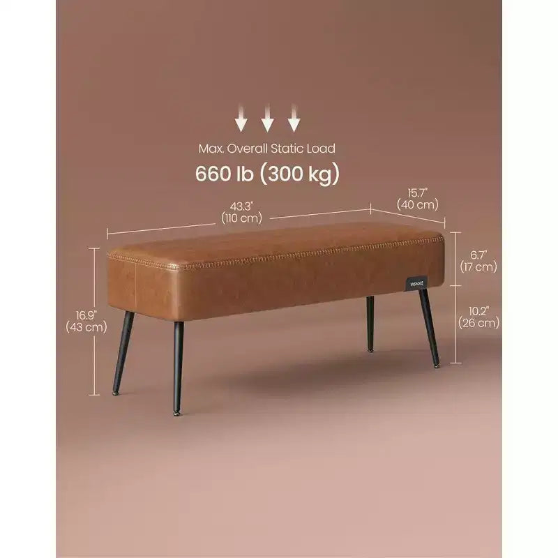 Panca da ingresso/camera da letto con cuciture in pelle sintetica e gambe in acciaio, panca pouf