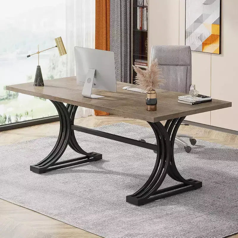 Tavolo da conferenza da 1,5 m per 4-6 persone, tavolo da riunione moderno con piano in finto marmo per l'home office