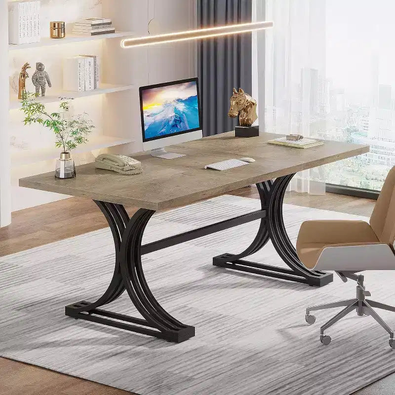Tavolo da conferenza da 1,5 m per 4-6 persone, tavolo da riunione moderno con piano in finto marmo per l'home office