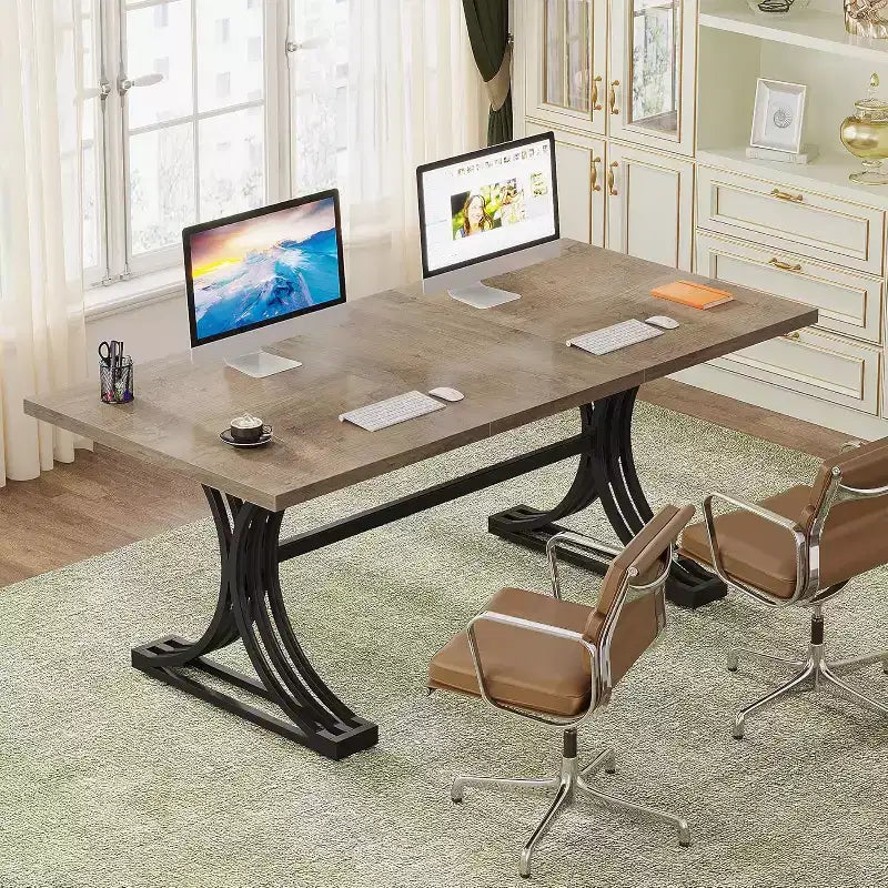 Tavolo da conferenza da 1,5 m per 4-6 persone, tavolo da riunione moderno con piano in finto marmo per l'home office