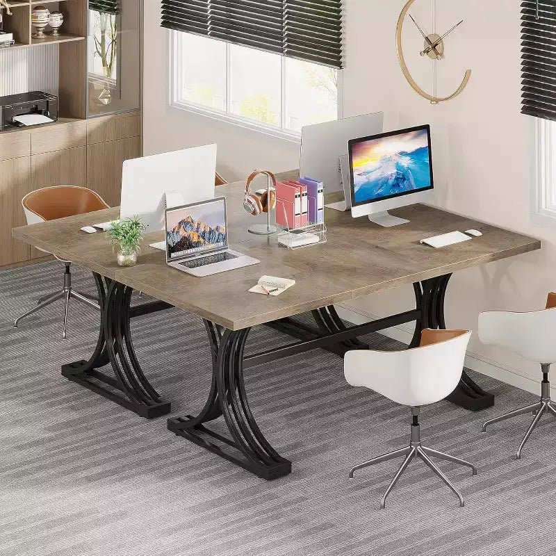 Tavolo da conferenza da 1,5 m per 4-6 persone, tavolo da riunione moderno con piano in finto marmo per l'home office