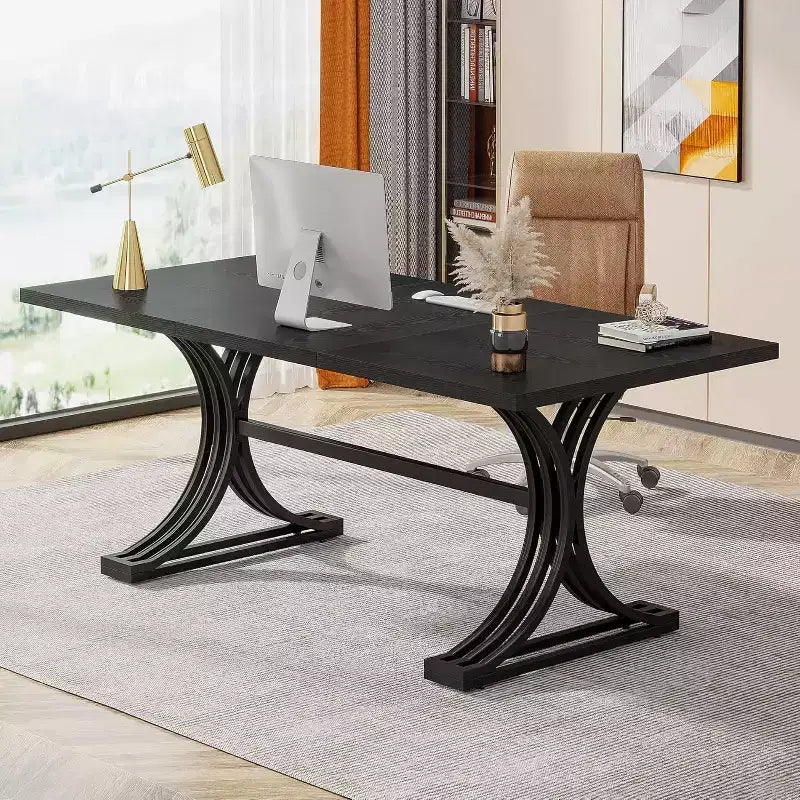 Tavolo da conferenza da 1,5 m per 4-6 persone, tavolo da riunione moderno con piano in finto marmo per l'home office