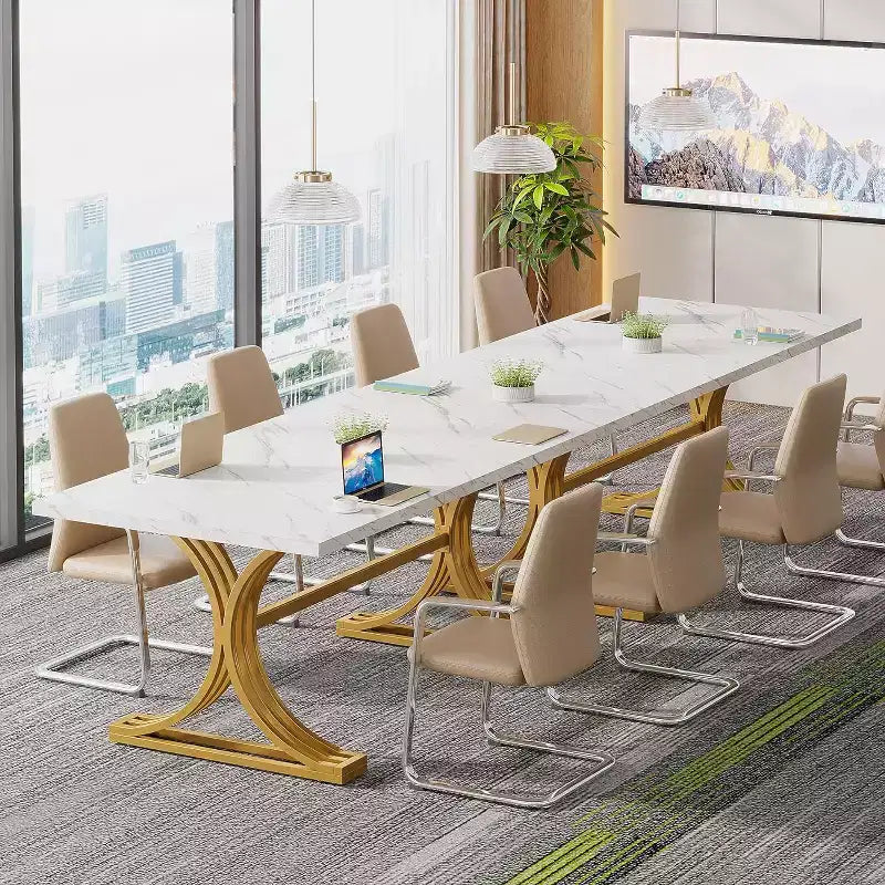 Tavolo da conferenza da 1,5 m per 4-6 persone, tavolo da riunione moderno con piano in finto marmo per l'home office