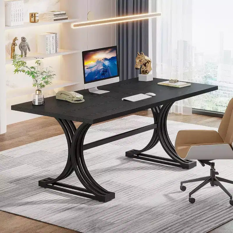 Tavolo da conferenza da 1,5 m per 4-6 persone, tavolo da riunione moderno con piano in finto marmo per l'home office