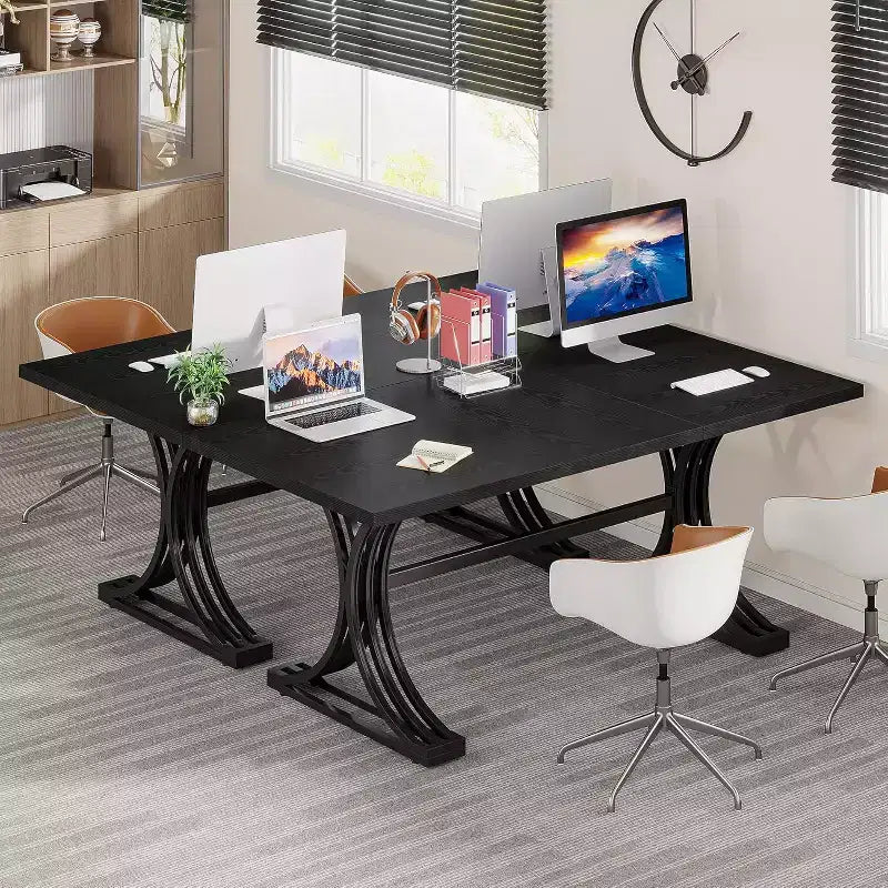 Tavolo da conferenza da 1,5 m per 4-6 persone, tavolo da riunione moderno con piano in finto marmo per l'home office