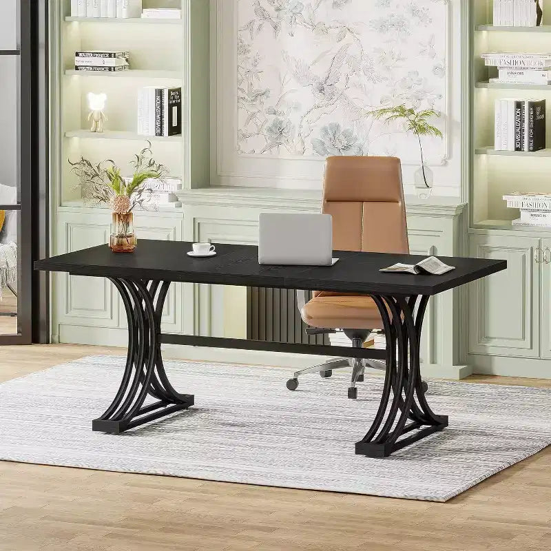 Tavolo da conferenza da 1,5 m per 4-6 persone, tavolo da riunione moderno con piano in finto marmo per l'home office