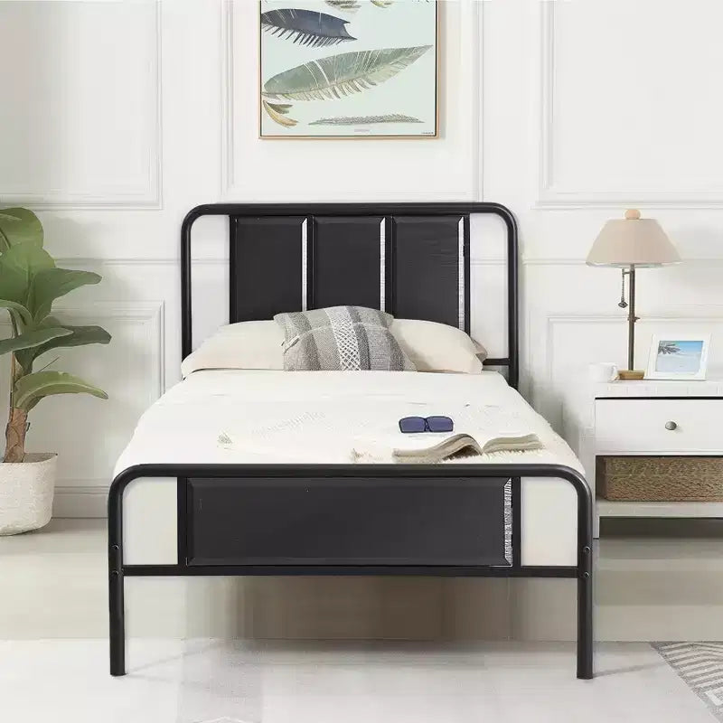 VECELO Bed Frame with Industrial Wooden Headboard
