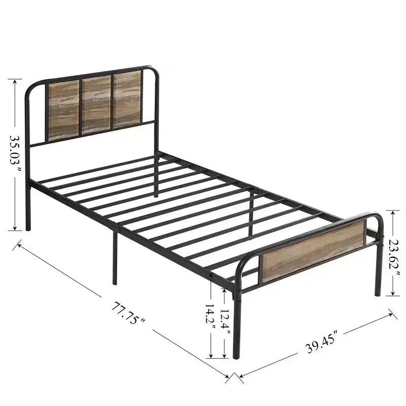 Struttura letto con testiera in legno industriale, piattaforma, capacità 300 kg