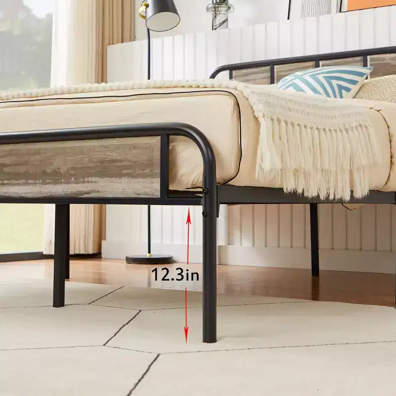 Struttura letto con testiera in legno industriale, piattaforma, capacità 300 kg
