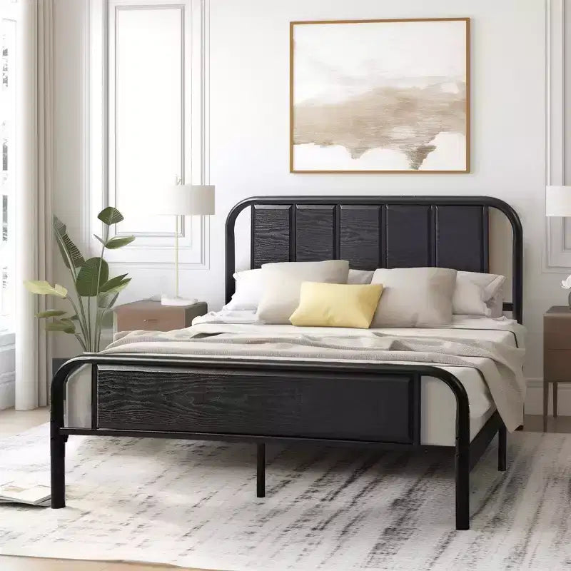 Struttura letto con testiera in legno industriale, piattaforma, capacità 300 kg