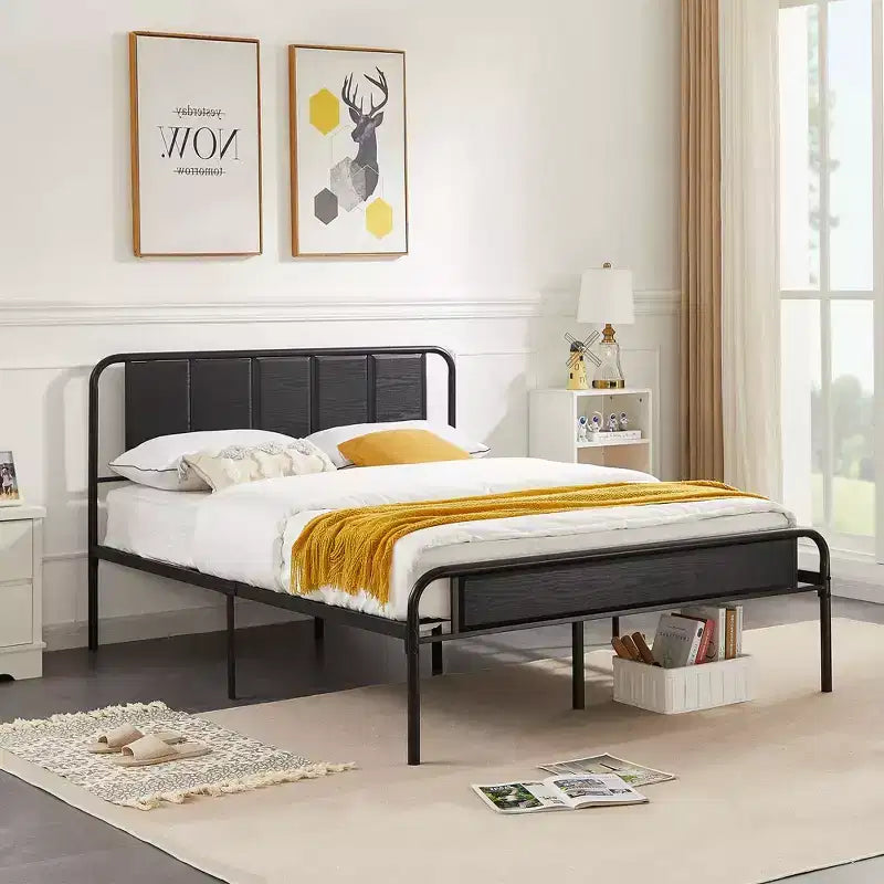 Struttura letto con testiera in legno industriale, piattaforma, capacità 300 kg