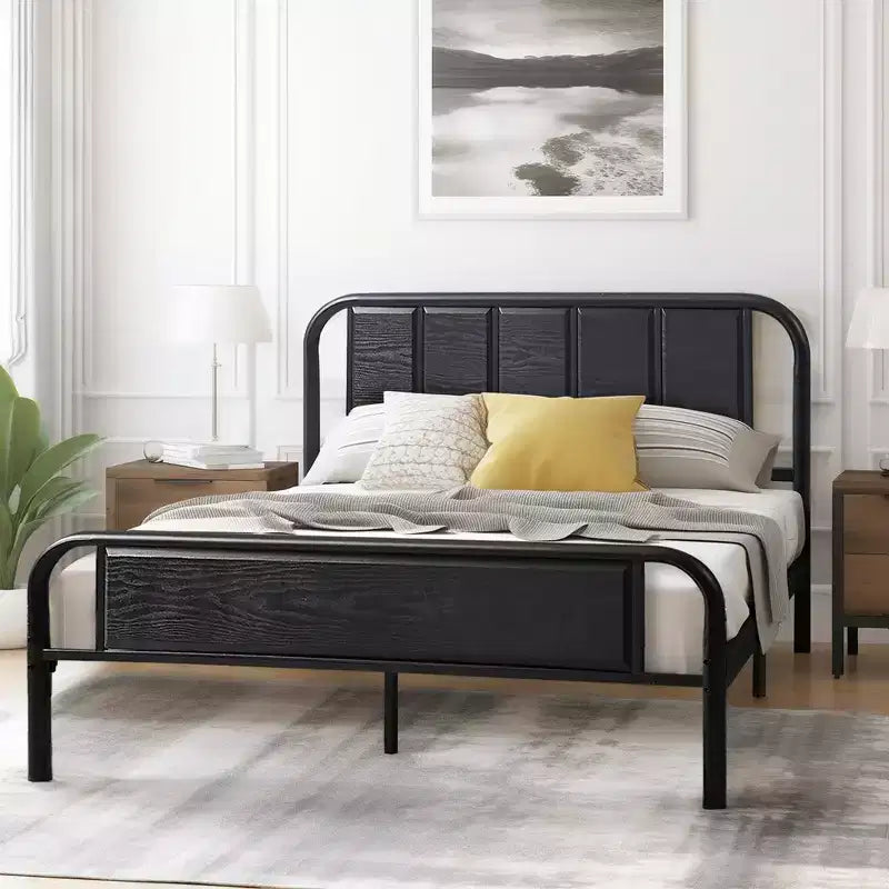 Struttura letto con testiera in legno industriale, piattaforma, capacità 300 kg