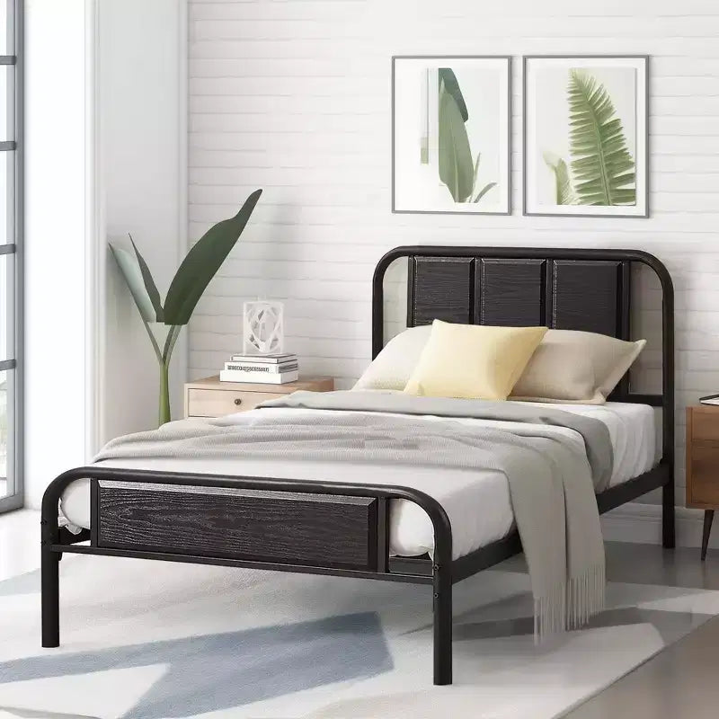 Struttura letto con testiera in legno industriale, piattaforma, capacità 300 kg