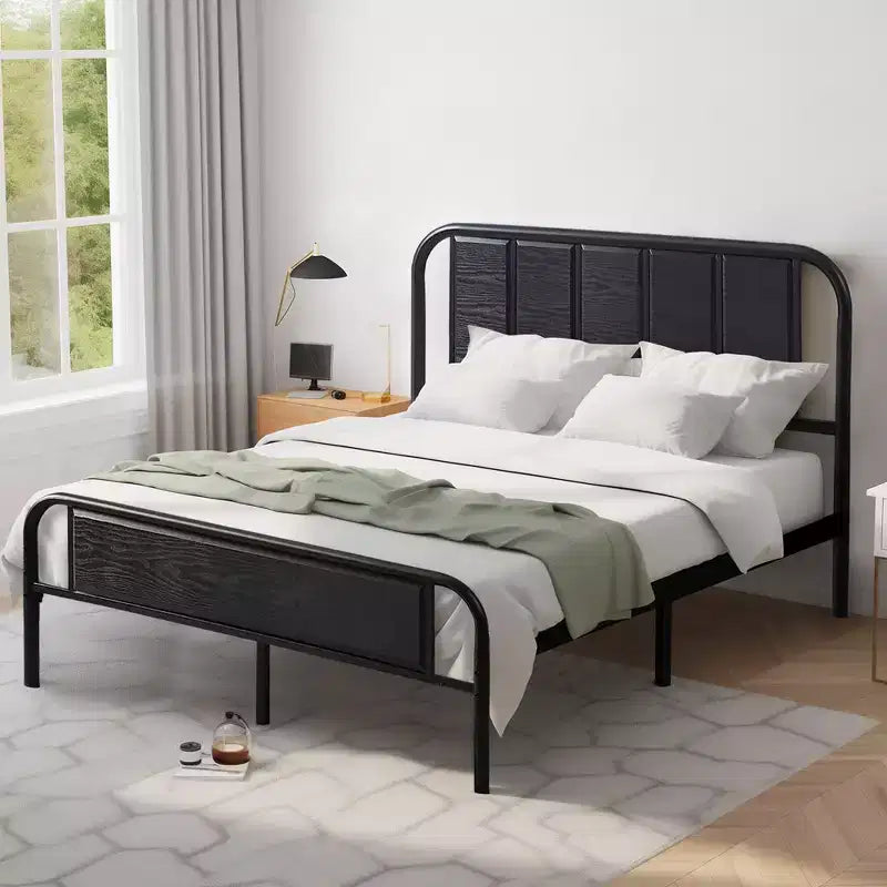 Struttura letto con testiera in legno industriale, piattaforma, capacità 300 kg
