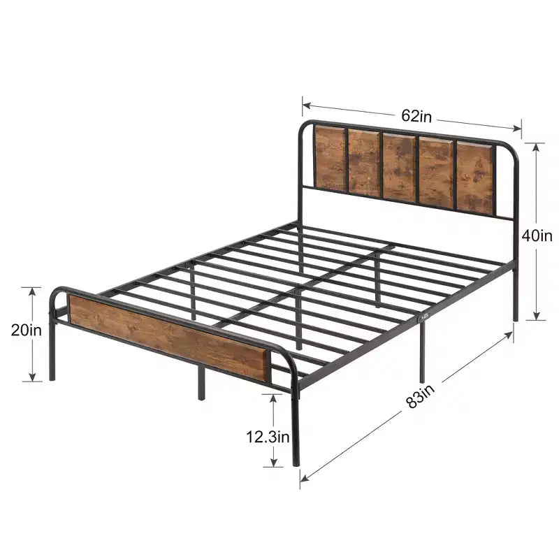 Struttura letto con testiera in legno industriale, piattaforma, capacità 300 kg