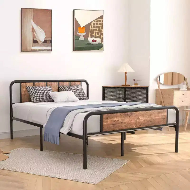 Struttura letto con testiera in legno industriale, piattaforma, capacità 300 kg