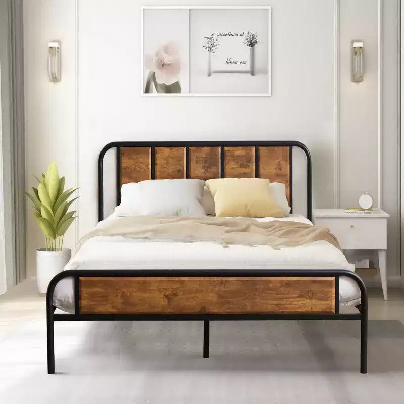 Struttura letto con testiera in legno industriale, piattaforma, capacità 300 kg