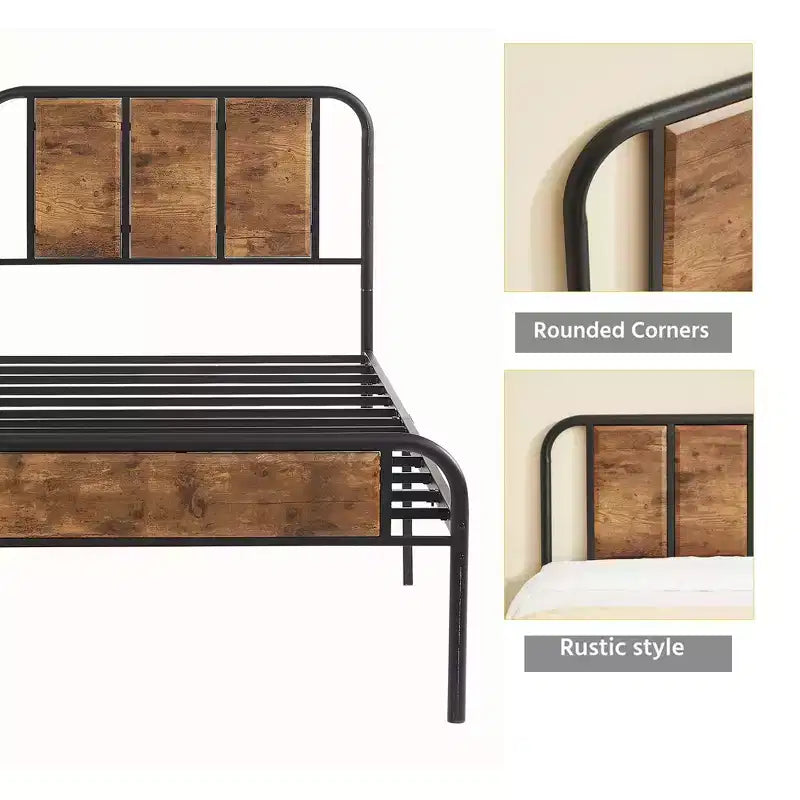 Struttura letto con testiera in legno industriale, piattaforma, capacità 300 kg