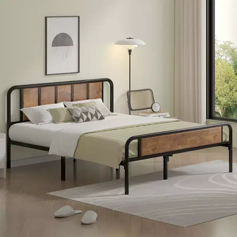 Struttura letto con testiera in legno industriale, piattaforma, capacità 300 kg