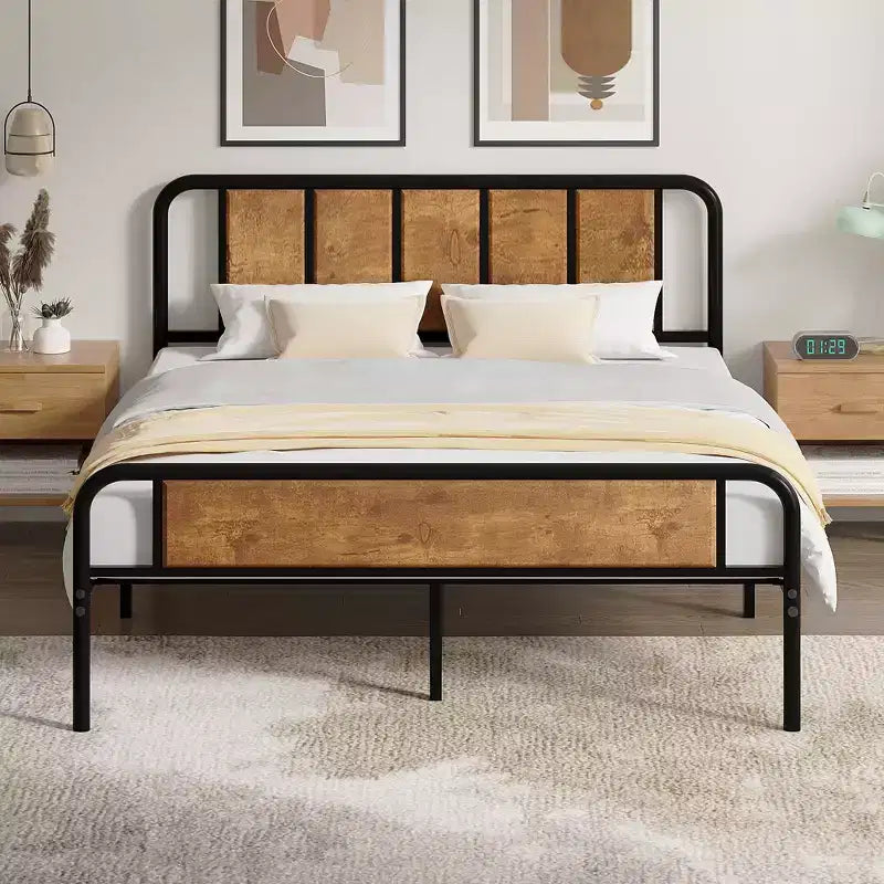 Struttura letto con testiera in legno industriale, piattaforma, capacità 300 kg