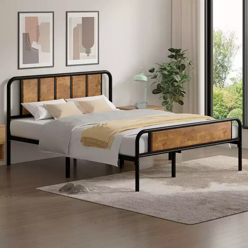 Struttura letto con testiera in legno industriale, piattaforma, capacità 300 kg