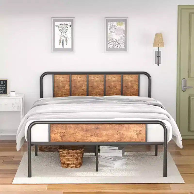 Struttura letto con testiera in legno industriale, piattaforma, capacità 300 kg