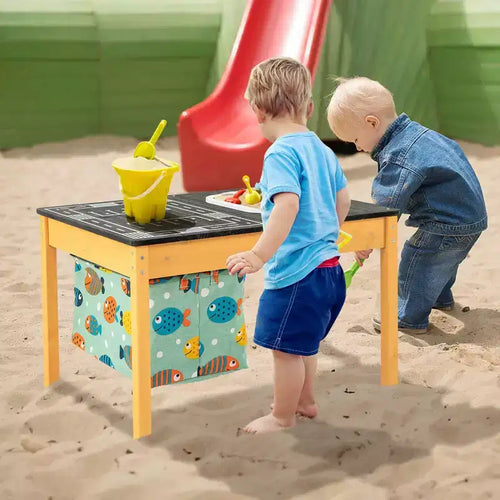 Tavolo Attività 3-in-1 per Bambini con Contenitore d'Acqua Pieghevole e Borsa Portaoggetti, in Legno di Abete Naturale